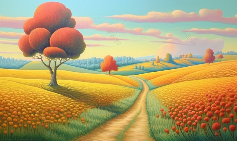 金黄色夏天农庄道路风景油画,插画/手绘图,插画/手绘图库,插画/手绘图下载,插画/手绘